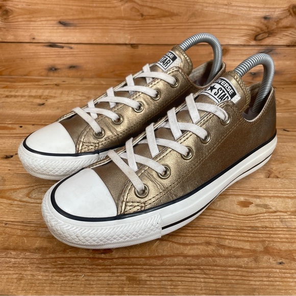 CONVERSE All Star Trainers Size UK 4 Womens Gold Leather Lace Up Casual Shoes - Picture 3 of 13